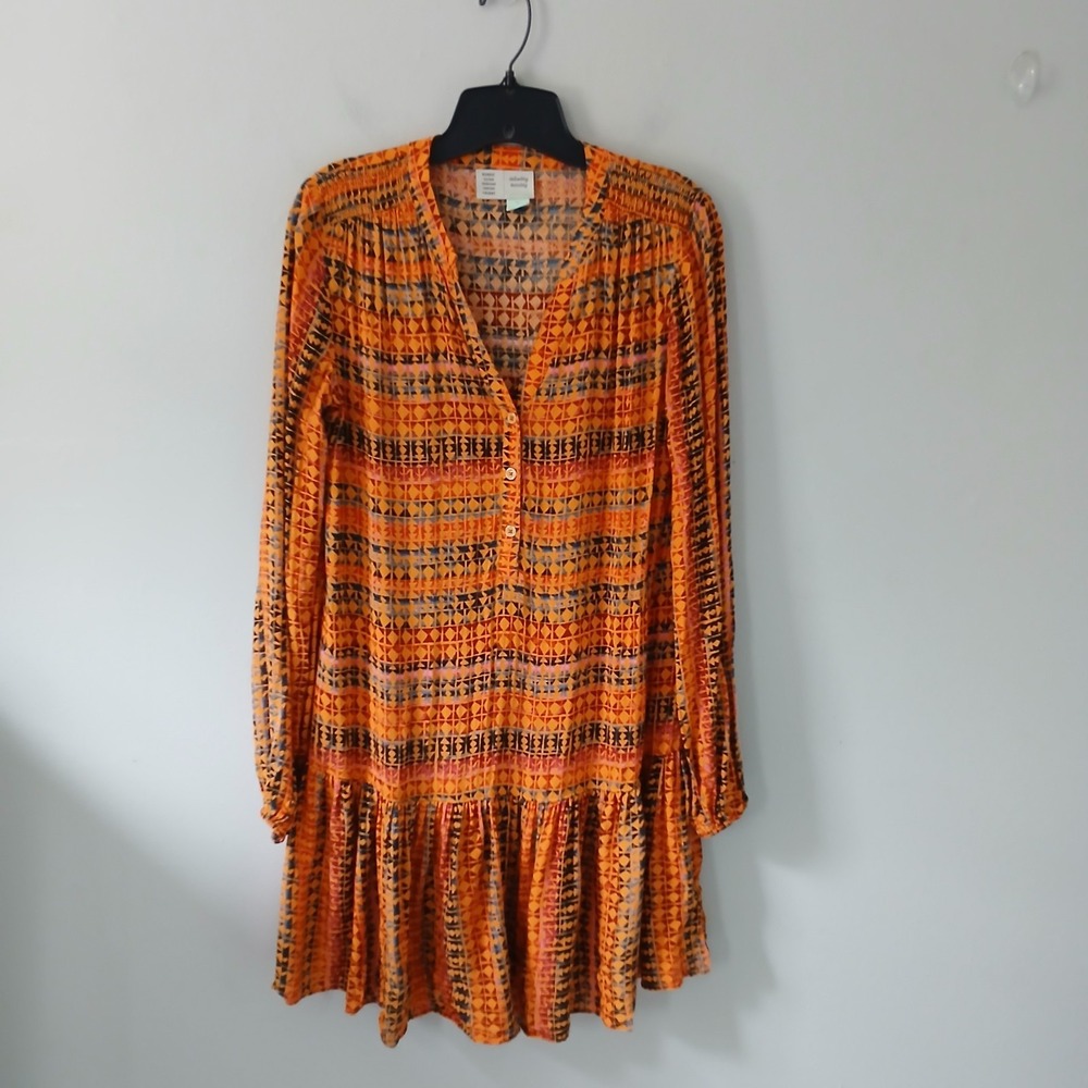 Anthropologie Elyn Tunic Dress Size XS Mini Drop Waist Long Sleeve Button Up